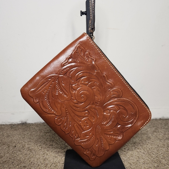 Patricia Nash Embossed Brown Leather Clutch - Picture 1 of 3